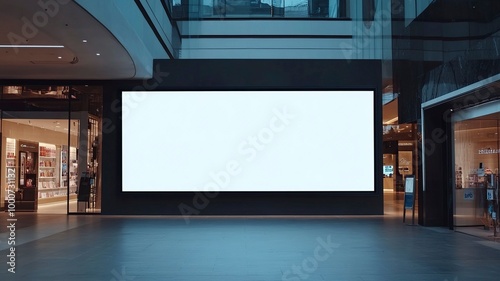 Mockup blank LED Screen billboard in front of entrance of cosmetics store in shopping mall, Empty space to insert multimedia, advertisement, generative ai