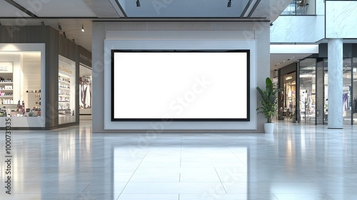 Mockup blank LED Screen billboard in front of entrance of cosmetics store in shopping mall, Empty space to insert multimedia, advertisement, generative ai