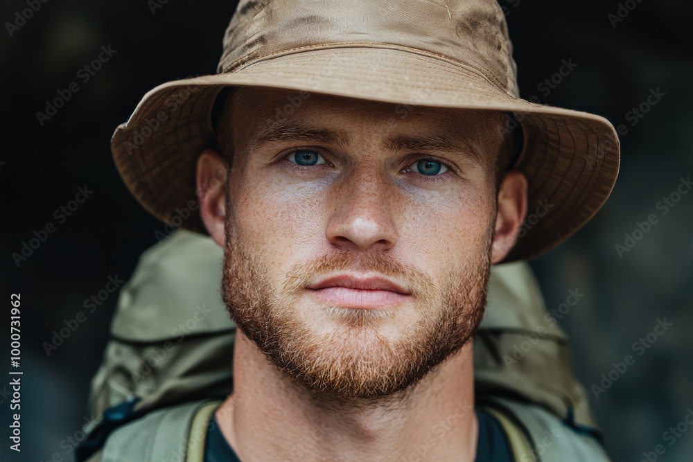 Rugged explorer with piercing blue eyes Rugged explorer with piercing blue eyes