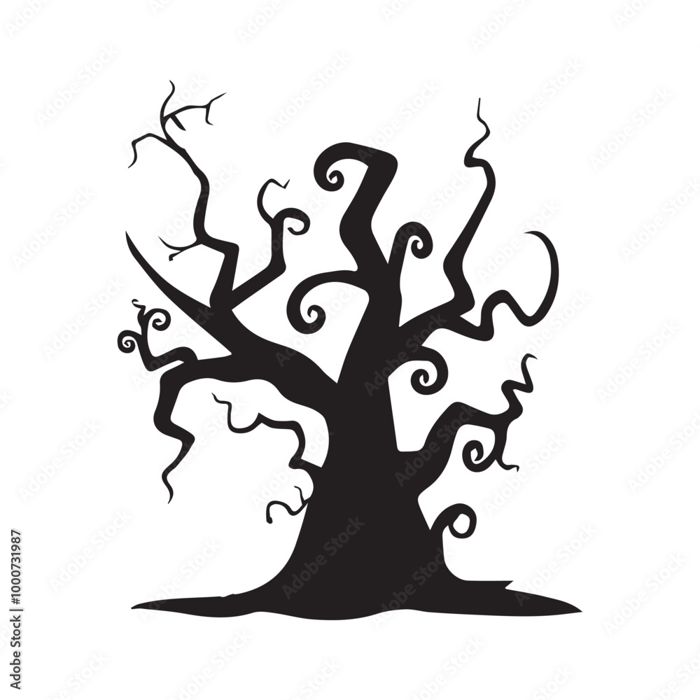 Obraz premium Halloween tree Vector illustration in black and white - Halloween Clipart Design