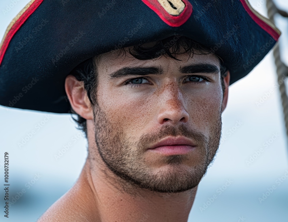 Handsome man with rugged features wearing a black hat Handsome man with rugged features wearing a black hat