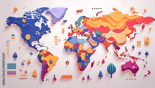 Environmental Impact Concept - Digital map of the world with tropical zones showing weather conditions.