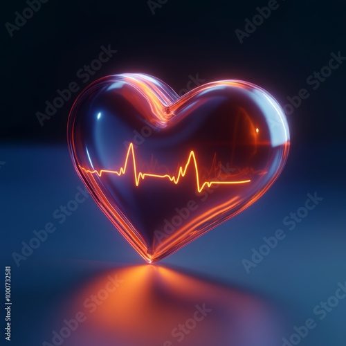 A 3D rendering of a cardiogram on a heart monitor, symbolizing medical exams and diagnostics