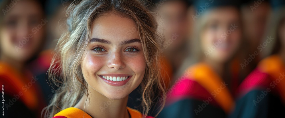 Happy Graduation Smiling Woman in Cap and Gown Happy Graduation Smiling Woman in Cap and Gown