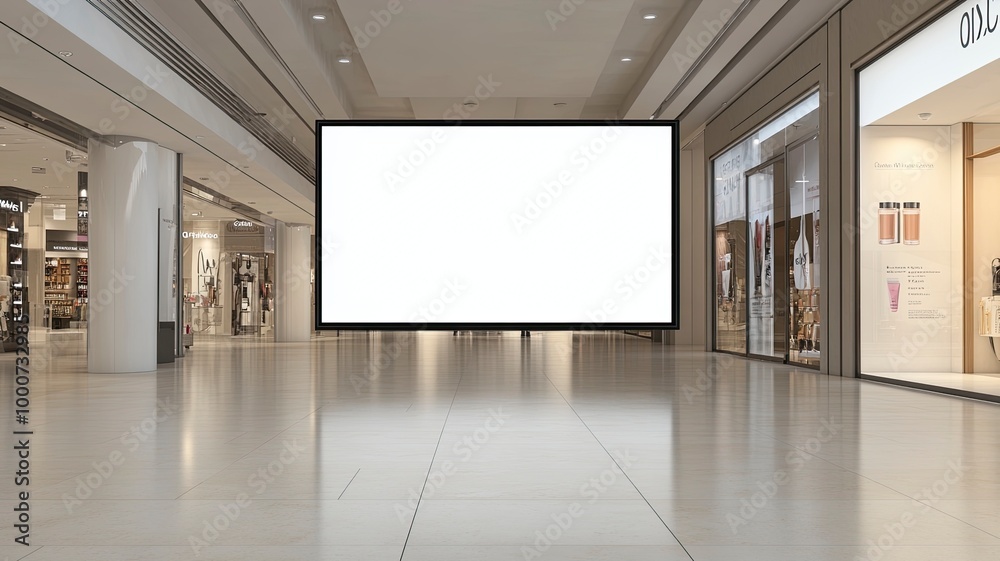Mockup blank LED Screen billboard in front of entrance of cosmetics store in shopping mall, Empty space to insert multimedia, advertisement, generative ai Mockup blank LED Screen billboard in front of entrance of cosmetics store in shopping mall, Empty space to insert multimedia, advertisement, generative ai