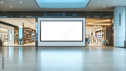 Mockup blank LED Screen billboard in front of entrance of cosmetics store in shopping mall, Empty space to insert multimedia, advertisement, generative ai