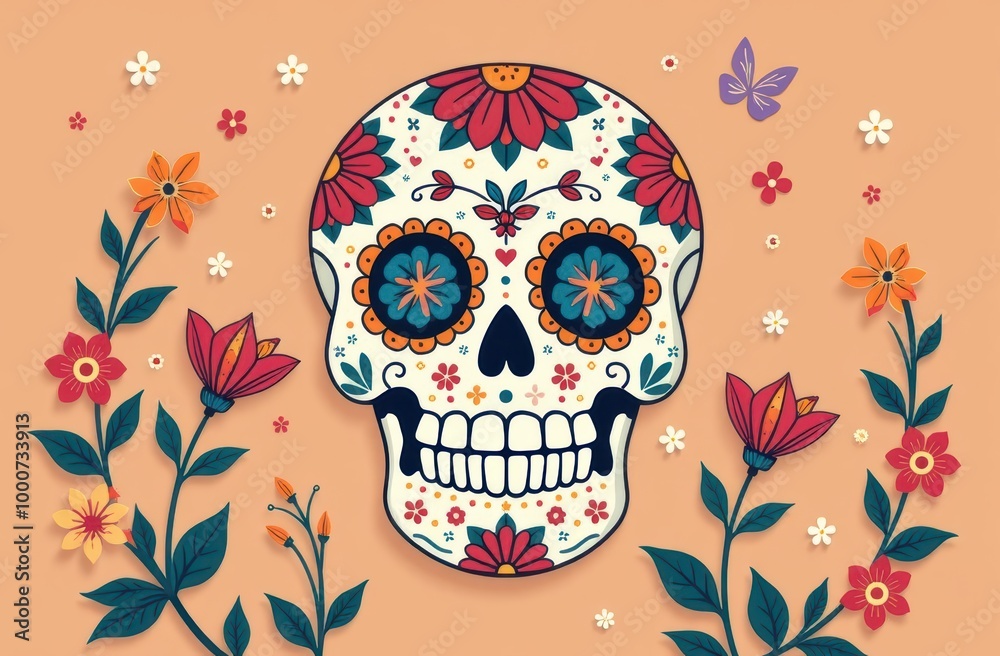 Sugar Skulls. Day of the Dead Skull, on pastel color background. Dia de los Muertos. Mexican sugar skull. Design element for logo, emblem, sign, poster, card, banner. Sugar Skulls. Day of the Dead Skull, on pastel color background. Dia de los Muertos. Mexican sugar skull. Design element for logo, emblem, sign, poster, card, banner.