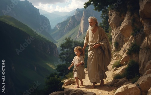 Patriarch Abraham and his son Isaac. Old Testament. Biblical story.