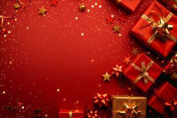 Christmas background card with red gifts and copyspace copy space created with generative ai