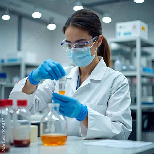 Pharmaceutical Lab Specialist Analyzing Medicine Vials and Patient Samples