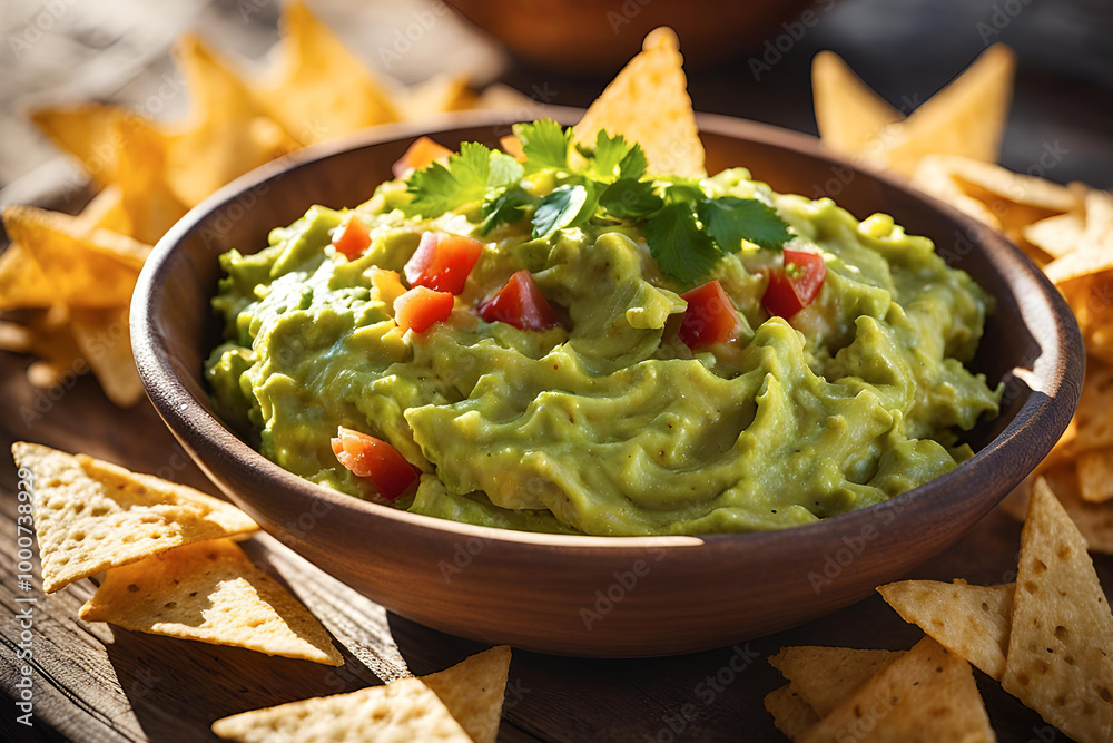 Small bowl of guacamole with tortilla chips Small bowl of guacamole with tortilla chips