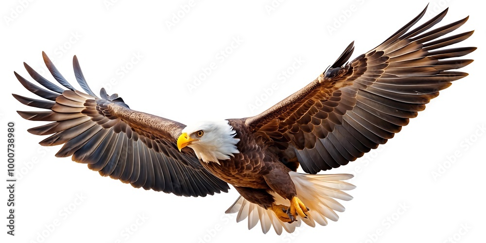 Powerful Bird Isolated Photo. Eagle in Motion on Plain Background.