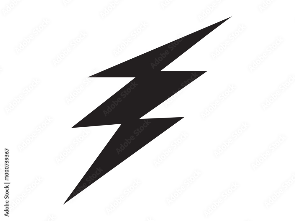 Black silhouette of a lightning bolt isolated on a white background. Concept of electricity, power, thunderstorm, minimalistic design. Print, icon, design element Black silhouette of a lightning bolt isolated on a white background. Concept of electricity, power, thunderstorm, minimalistic design. Print, icon, design element