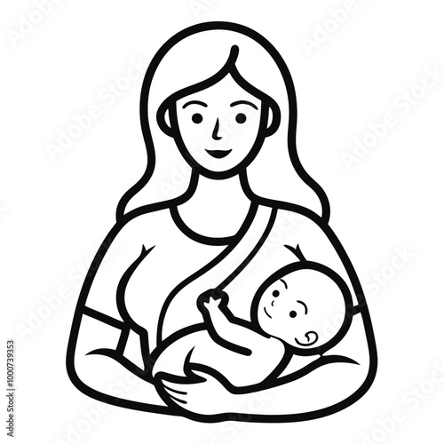 Mother Breastfeeding Line Art.