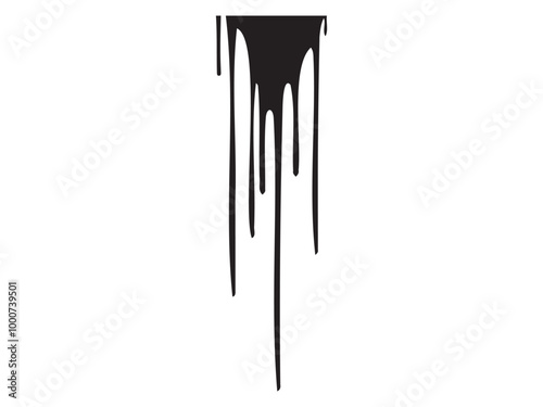 Black dripping paint isolated on white background. Concept of liquid decoration, horror design, grunge style, Halloween element