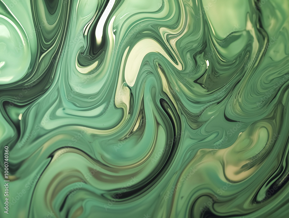 Abstract Green Fluid Art with Swirling Patterns and Soft Texture Abstract Green Fluid Art with Swirling Patterns and Soft Texture