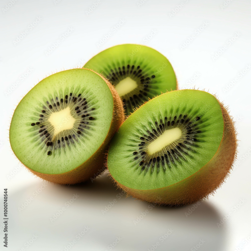 Vibrant Sliced Kiwi with Green Flesh and Black Seeds Vibrant Sliced Kiwi with Green Flesh and Black Seeds