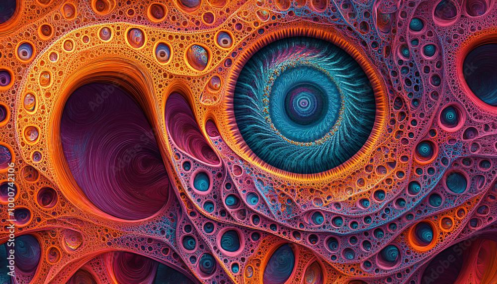 Intricate, repeating fractal patterns in vibrant colors that draw the eye into complex and mesmerizing designs Intricate, repeating fractal patterns in vibrant colors that draw the eye into complex and mesmerizing designs