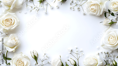 A sleek, transparent acrylic sign bordered with elegant white roses and hints of baby’s breath for a sophisticated, modern