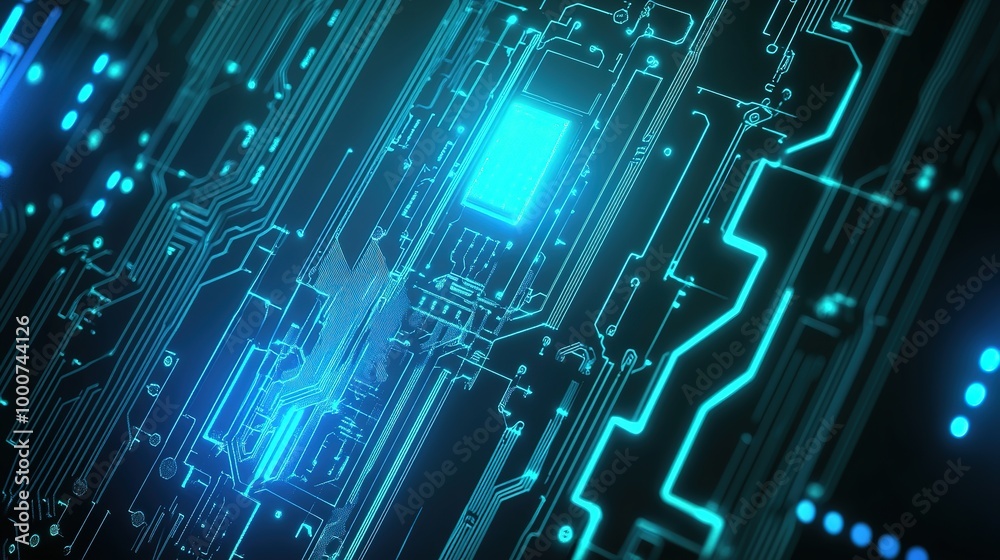 custom made wallpaper toronto digitalGlowing blue circuit board with central processing unit