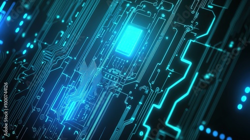 Wallpaper Mural Glowing blue circuit board with central processing unit Torontodigital.ca