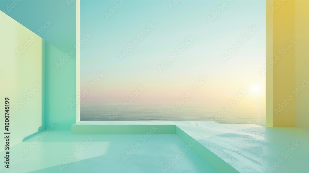 Fototapeta premium Soft pastel gradient with transitions between mint green and pale yellow, perfect for a fresh and calming atmosphere