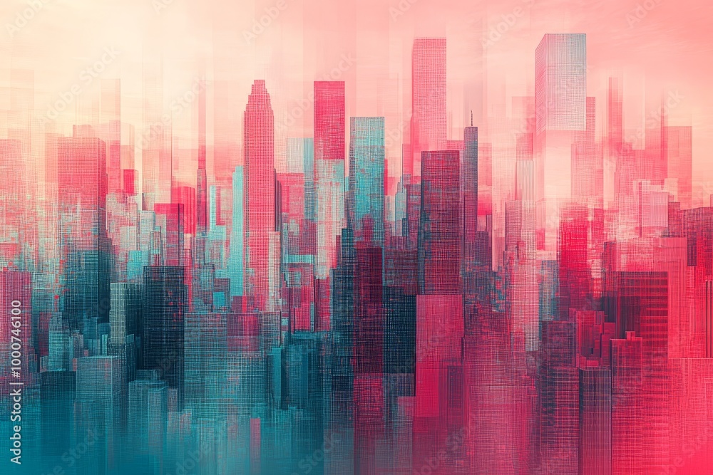 Fototapeta premium Vibrant 3D Urban Backdrop, dynamic cityscape, colorful architecture, lively streets, immersive environment, modern design elements