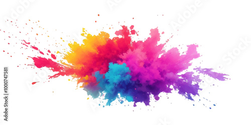 Bright colorful watercolor splash splatter stain brush strokes on white background. Modern vibrant aquarelle spot. Rainbow trendy isolated design on white. Element. Vector watercolor illustration.	