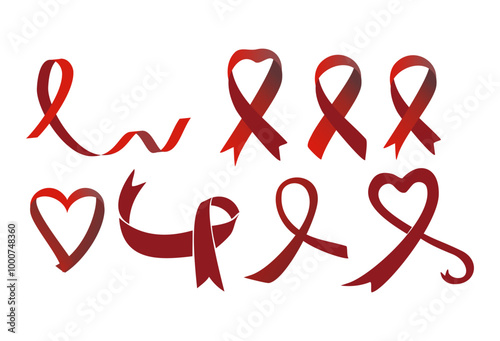 set of red ribbons,  symbol of world aids day