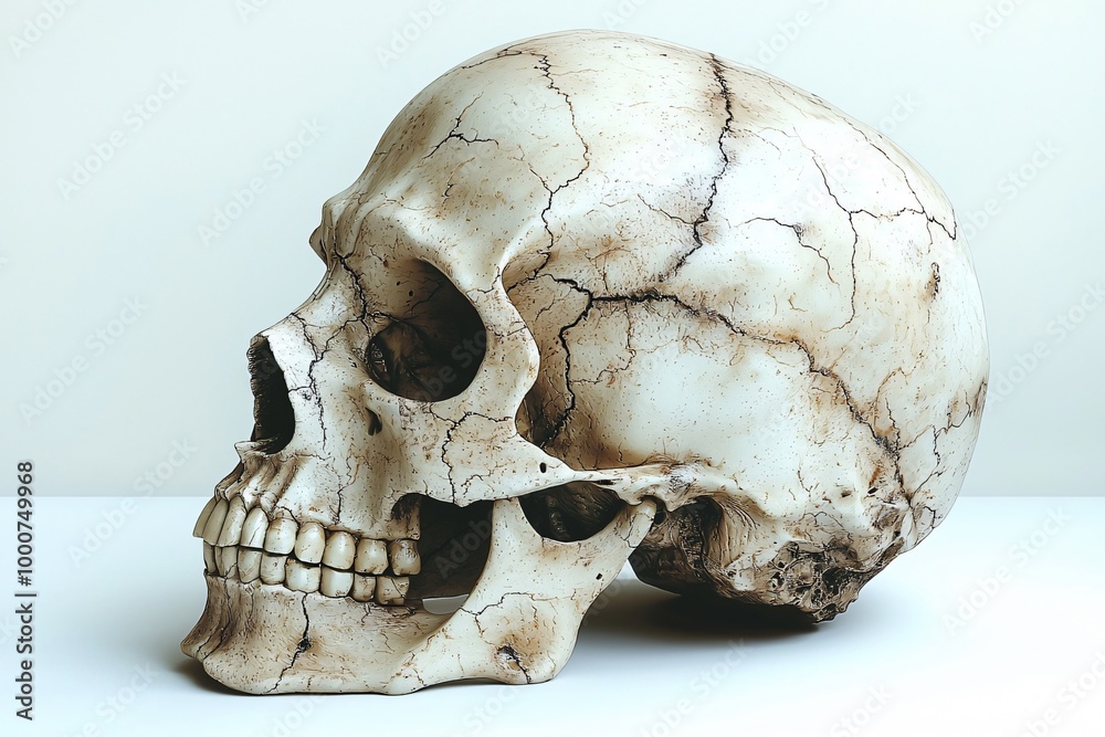 Hyper-realistic human skull on a clean background, ideal for Day of the Dead designs, decorations, and educational content related to Dia De Los Muertos. Hyper-realistic human skull on a clean background, ideal for Day of the Dead designs, decorations, and educational content related to Dia De Los Muertos.