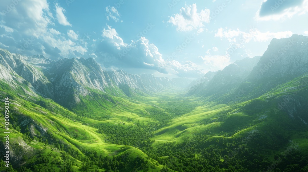 Fototapeta premium Dramatic Contrast: Lush Green Valley Transitioning into Stormy Weather