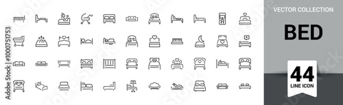 Bed line icon set. Bedroom line icon containing bed, bedroom, sleep, bedtime, furniture, linen. Editable stroke. Vector illustration.