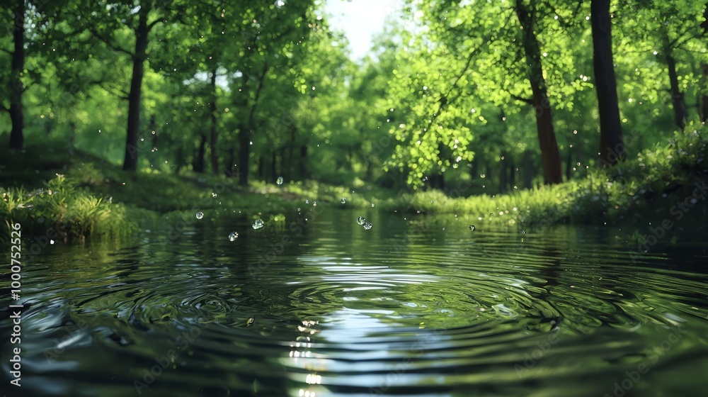 Serene Pond with Lush Green Trees Rippled by Wind - Ultra-Realistic Nature Scene Serene Pond with Lush Green Trees Rippled by Wind - Ultra-Realistic Nature Scene