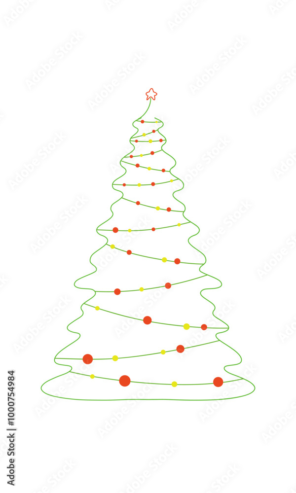 Contour graphic illustration of a Christmas tree with a garland line, hand-drawn, vector. A decorative element for a holiday, postcards, greetings, decorations. A symbol of the new year, Christmas. Contour graphic illustration of a Christmas tree with a garland line, hand-drawn, vector. A decorative element for a holiday, postcards, greetings, decorations. A symbol of the new year, Christmas.