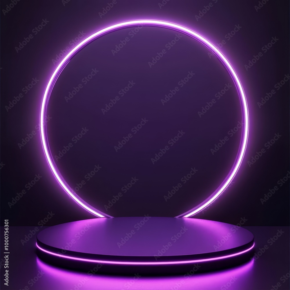Abstract round podium illuminated with neon light. Vector illustration. Eps 10 Abstract round podium illuminated with neon light. Vector illustration. Eps 10