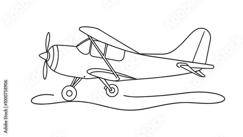 Ultralight Aircraft Air Transport isolated continuous line art flat vector illustration on white background.