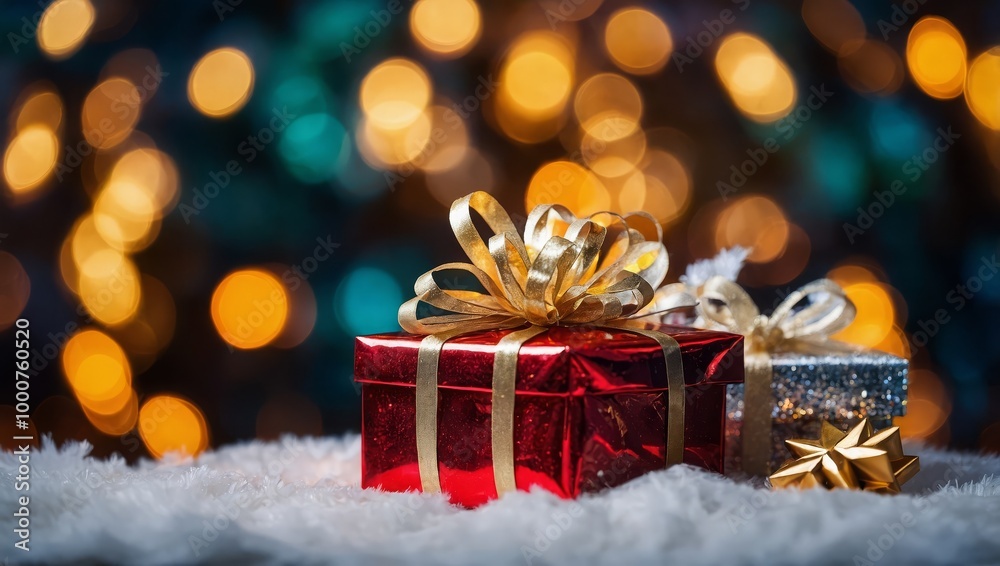 Holidays background with illuminated Christmas tree, gifts and decoration Holidays background with illuminated Christmas tree, gifts and decoration