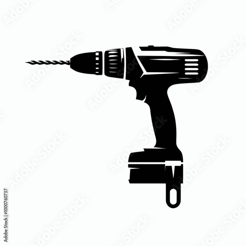 Black silhouette Illustration of a cordless drill on a white background. Repair tool. Vector illustration, drill silhouette vector icon, drill silhouette vector logo, black and white