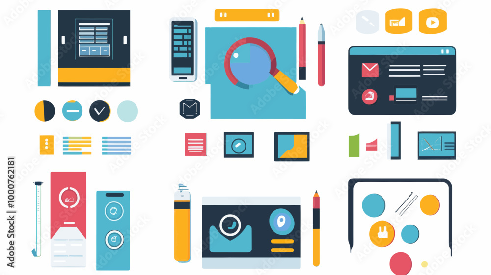Vector Set of Mobile and Web UI Elements with Design Tools for User Interface Creation and Development Vector Set of Mobile and Web UI Elements with Design Tools for User Interface Creation and Development