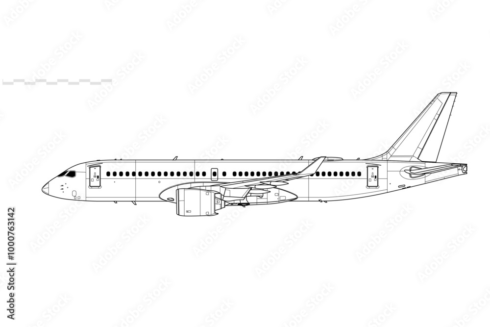 Bombardier CS300. Airbus 220. Vector drawing of short-range, passenger ...