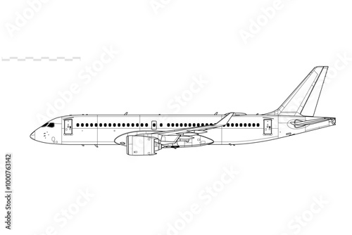 Bombardier CS300. Airbus 220. Vector drawing of short-range, passenger jet airliner. Side view. Image for illustration and infographics. photo