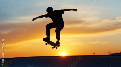Wallpaper Mural A skateboarder is performing a trick in the air at sunset Torontodigital.ca