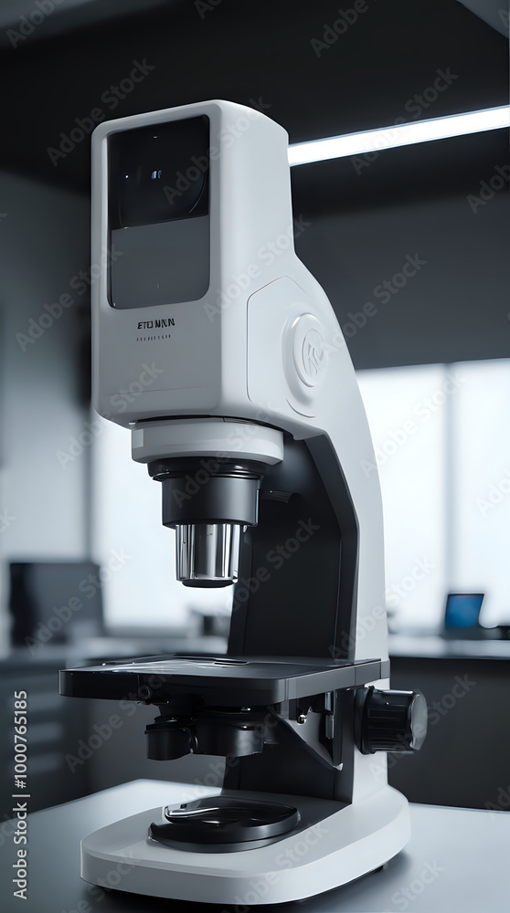a close up of a microscope with a computer on top of it