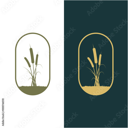 cattail grass logo vector illustration design, circle emblem , elegant decoration logo , monoline design. cattail silhouette vector design.