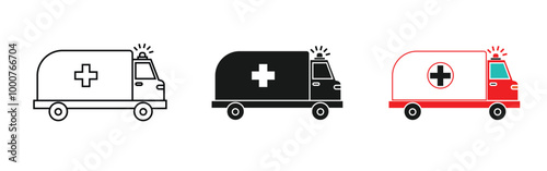 ambulance set icon, available outline, solid and colored, simple and editable vector eps 10.