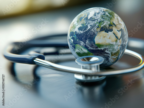 Globe and stethoscope representing environmental care