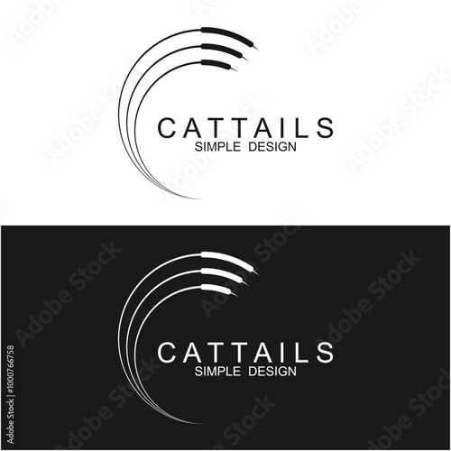 cattail grass logo vector illustration design, circle emblem , elegant decoration logo , monoline design. cattail silhouette vector design.