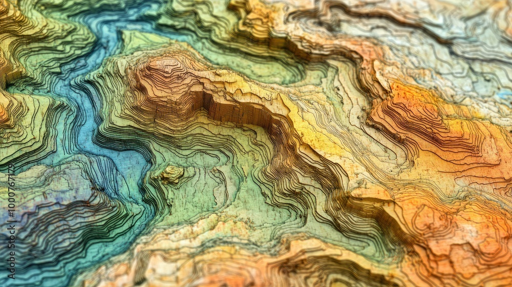 GIS geodata map with multi-layered terrain visualization, highlighting contour lines and elevation gradients. GIS geodata map with multi-layered terrain visualization, highlighting contour lines and elevation gradients.