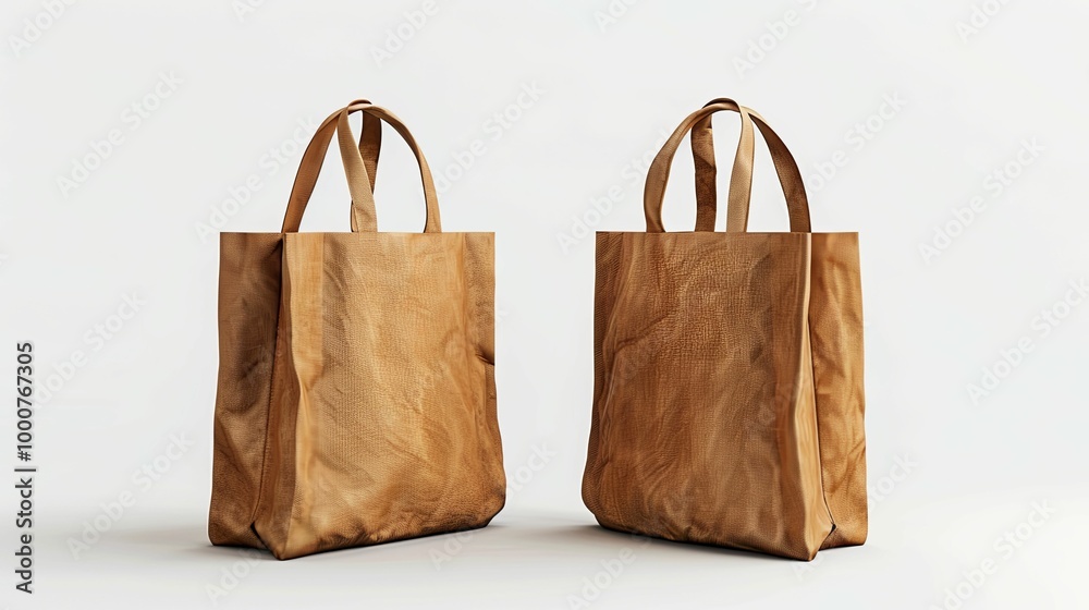 Two Brown Leather Tote Bags on a White Background Two Brown Leather Tote Bags on a White Background