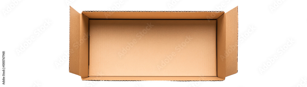 Fototapeta premium Empty cardboard box with flaps opened isolated on transparent background